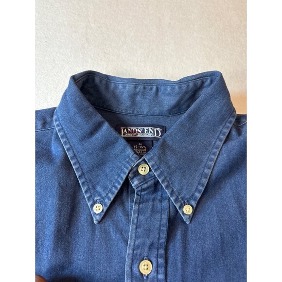 Lands End Mens Denim Button-Down Shirt 15 1/2 Collar Size 34 Sleeve - Picture 6 of 13